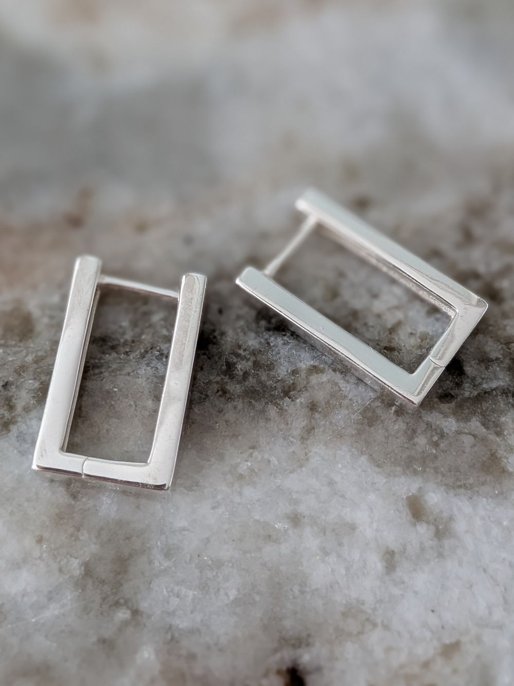 Modern Rectangular Silver Hoop Earrings